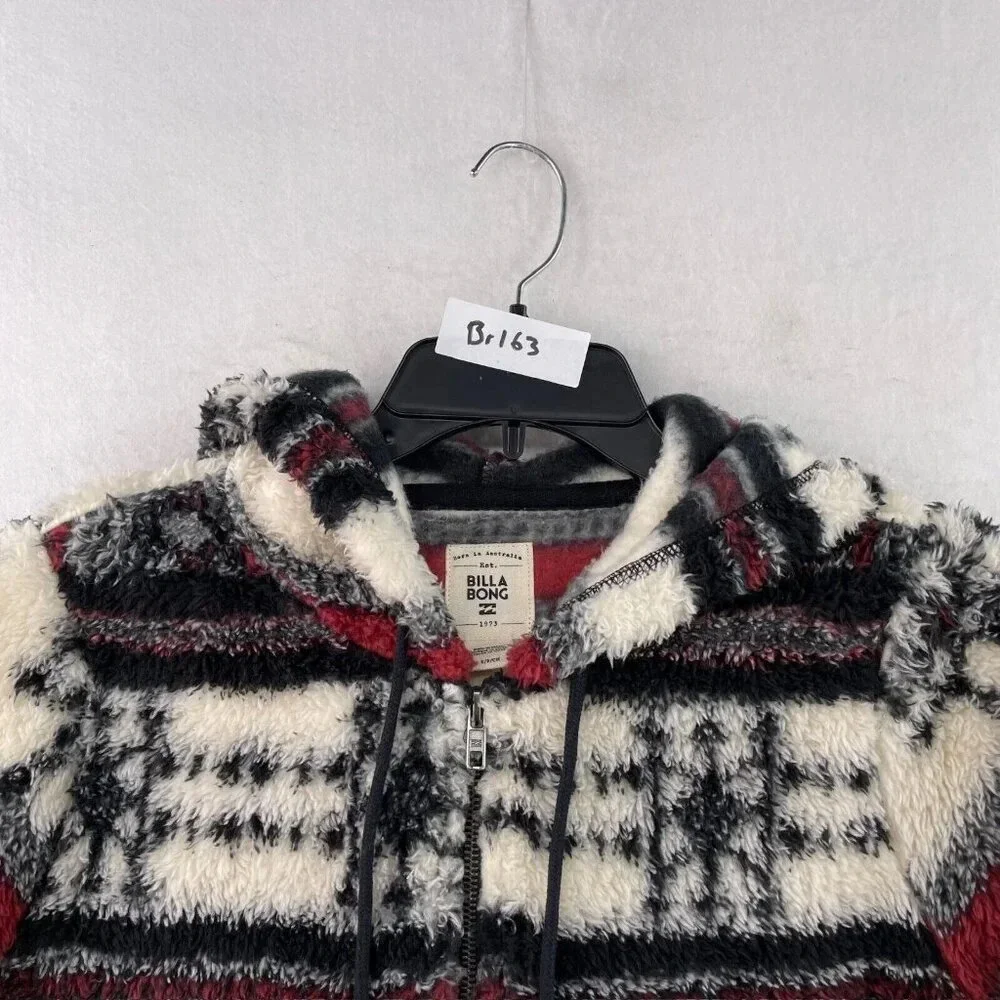Billabong Fleece Jacket Women's S Red Ivory Aztec Tribal Print Hooded Pullover - Picture 13 of 13